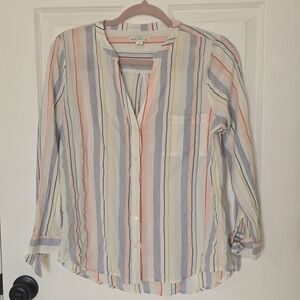 J.Crew Mercantile Women's Tie-Sleeve Striped Collarless Button Down Shirt S